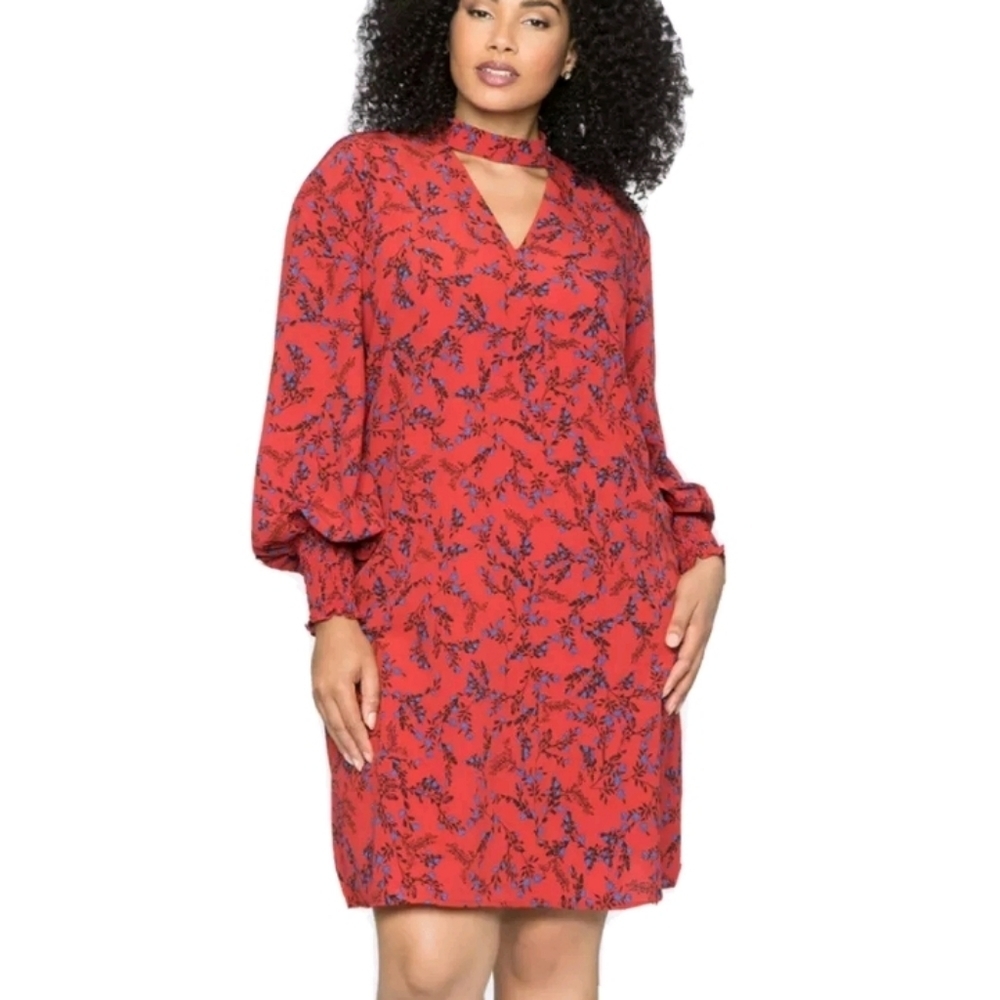 ELOQUII Red Floral Swibg Dress sz 26/28
